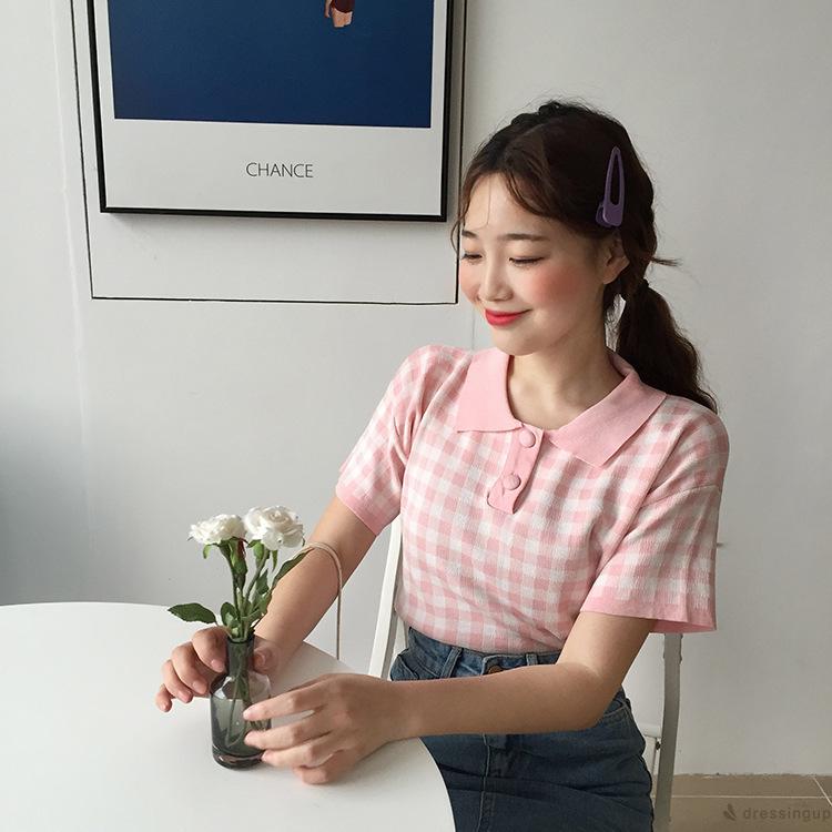 Áo Sơ Mi Ca Rô Ngắn Tay Thời Trang Dành Cho Nữ