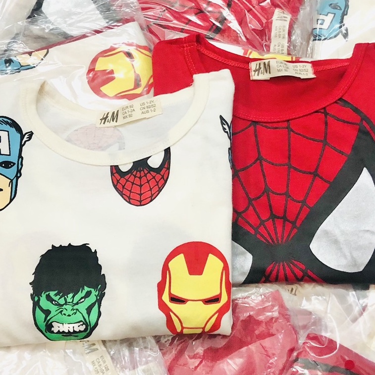 Áo thun dài tay bé trai - Set 2 áo cotton dài tay Spiderman Hm cho bé trai 2-10t