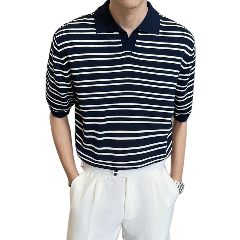 Áo Thun polo Tay Ngắn Dáng Rộng Họa Tiết Kẻ Sọc 2 Màu Size M-3XL Phong Cách Hàn Quốc Thời Trang Mùa Hè Cho Nam
