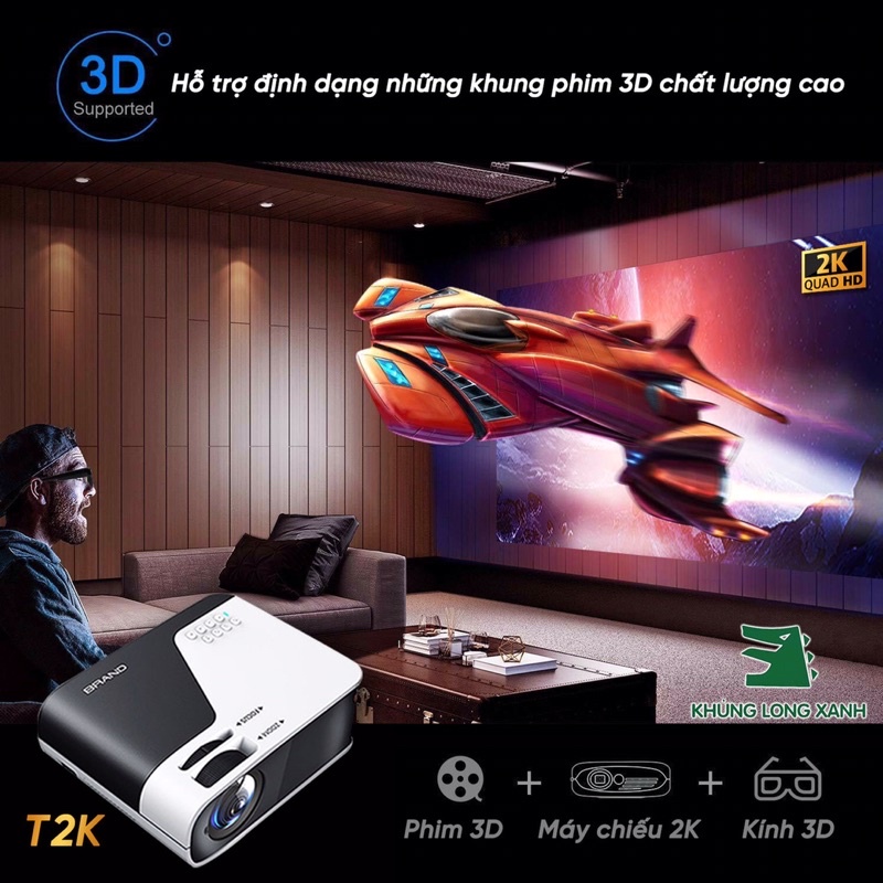 Máy chiếu Mini KhủngLongXanh T2k công nghệ từ tương lai kết nối với điện thoại, laptop, tivibox,... | BigBuy360 - bigbuy360.vn