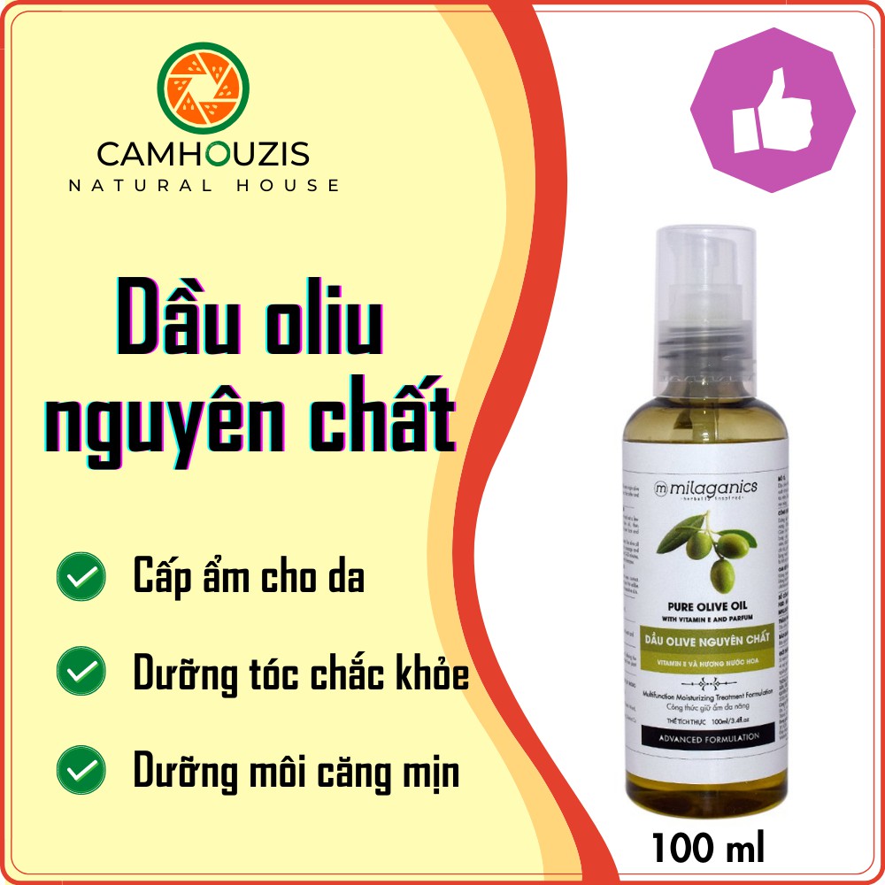 Dầu Olive Nguyên Chất Dưỡng Da - Tóc - Môi MILAGANICS 100ml (Chai)