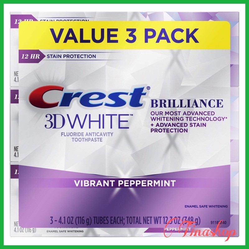 Kem đánh răng crest 3D  ❤ FREESHIP ❤ Crest 3D White Brilliance 116gr – Kem trắng răng crest