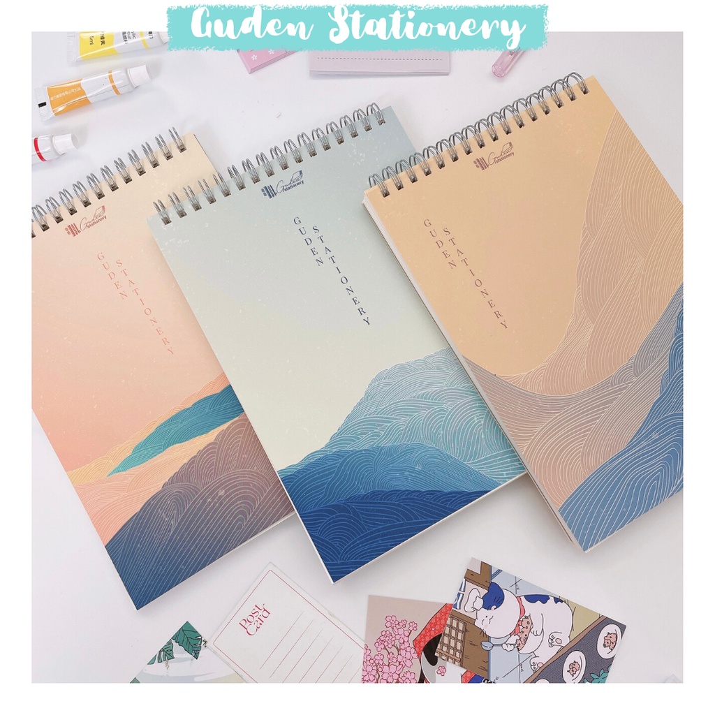 Sổ tay vẽ chì, sổ tay vẽ ký họa, Sketchbook A5 sóng Nhật Bản_Guden Stationery