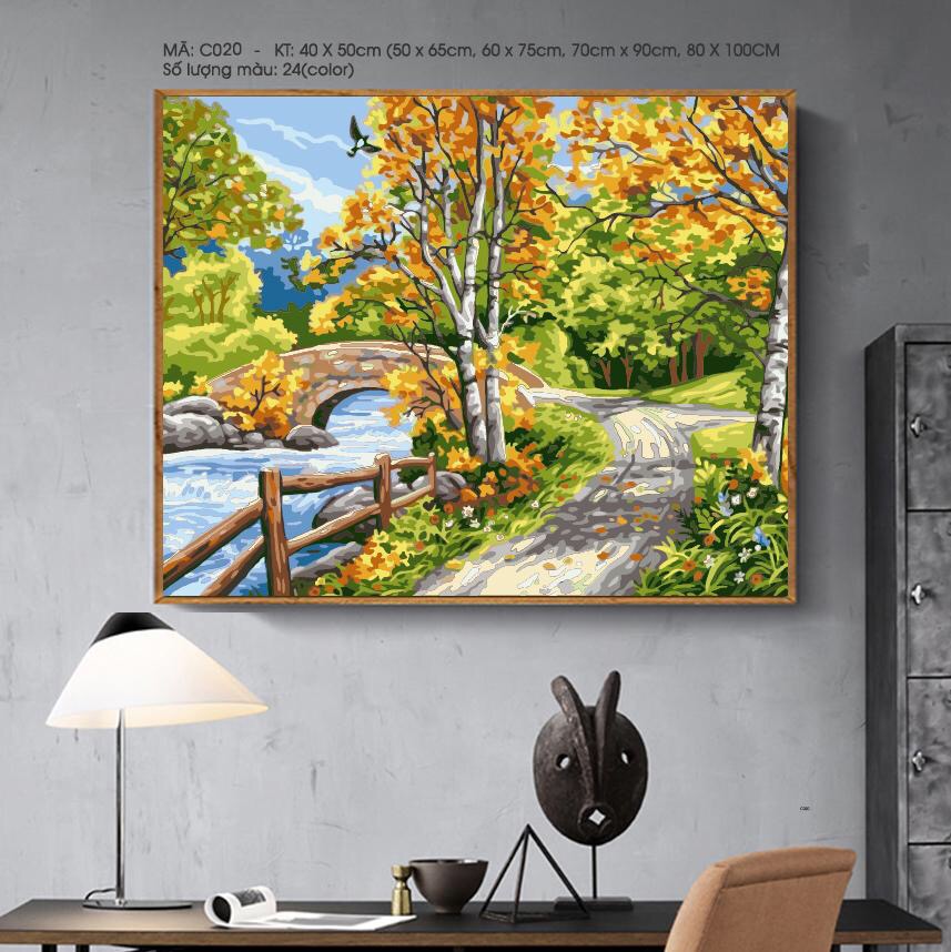 Tranh sơn dầu số hóa tự tô Phong cảnh C020 - Tặng kèm cọ , màu , khung , Paint by numbers DIY - ToastedART