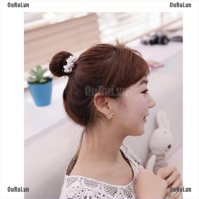 Bộ 2 Dây Buộc Tóc Cao Su Co Giãn Đính Ngọc Trai Xinh Xắn Cho Nữ