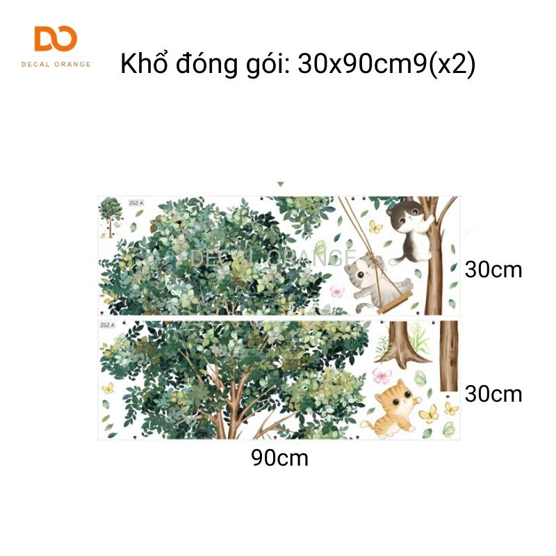 Decal dán tường mèo đu cây decor phòng ngủ, phòng trọ