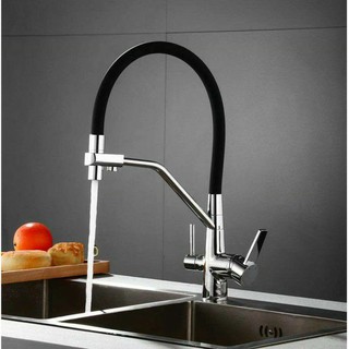 [GIÁ XUẤT XƯỞNG]Vòi chậu rửa bát nóng lạnh 3 đường nước đồng thau cần cao su non cao cấp