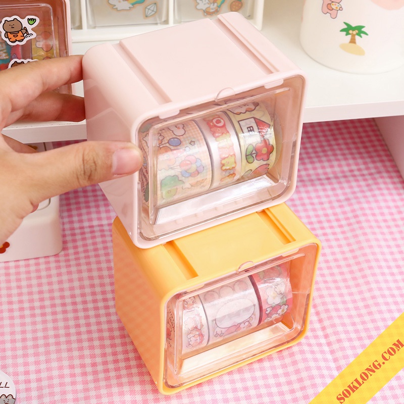 Hộp nhựa đựng washi tape, sticker, phụ kiện đa năng decor bàn học C05