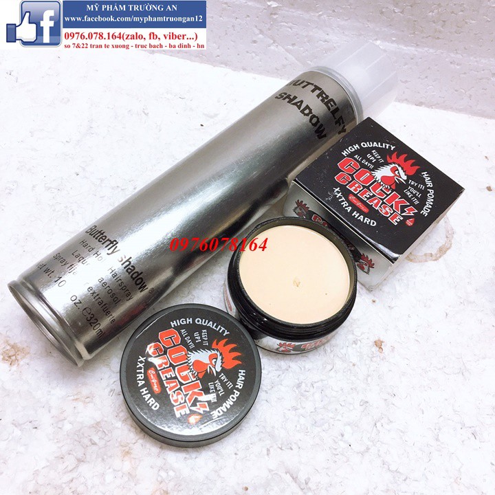 Combo Sáp Vuốt Tóc Nam Cao Cấp Cock Crease và Gôm Xịt Tóc Butterlfy Shadown