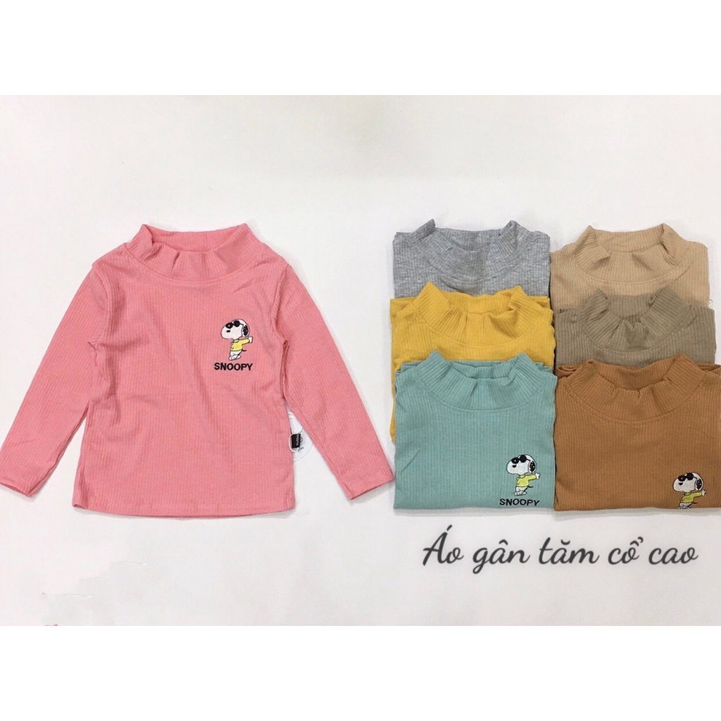 Áo Bún Giữ Nhiệt Chất Tăm Gân Thu Đông Dài Tay Bé Trai Bé Gái Cổ 3 Phân Hình Thêu Spoony Dễ Thương