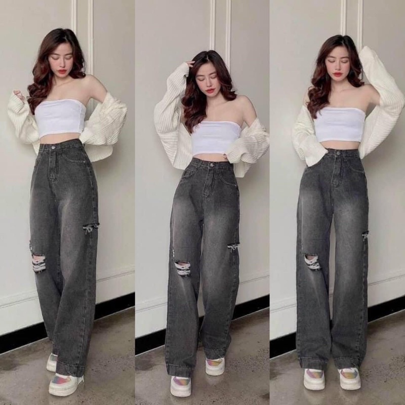 Quần bò suông ống rộng quần jean nữ suông quần jean ống rộng cạp cao | BigBuy360 - bigbuy360.vn
