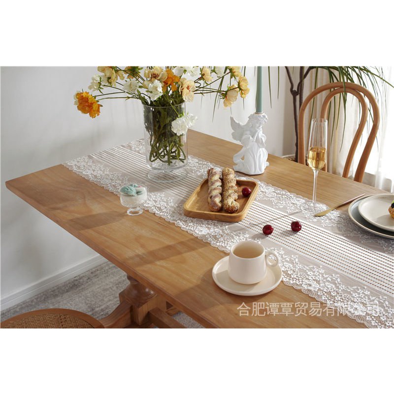 Khăn Trải Bàn Vải Ren Thêu Hoa Màu Trắng Đen Phong Cách Pháp Sang Trọng L7H9