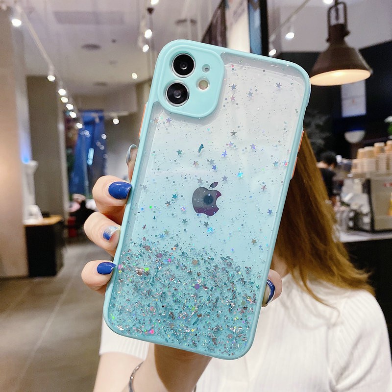 Ốp lưng iPhone 12 mini 11 Pro X XS XR Max 8 7 6 6s Plus SE 2020 Colorful Glitter Gold leaf Skin feel Hard Case Cover