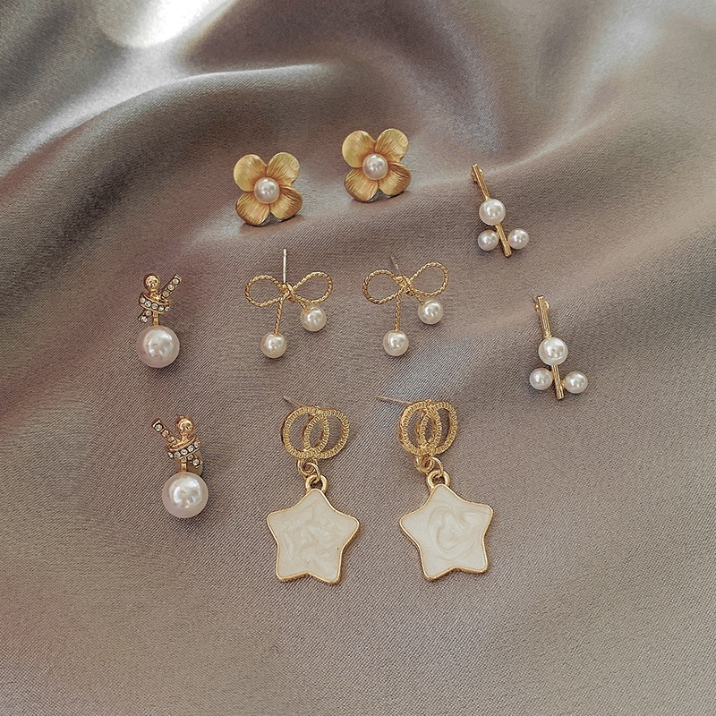 Bông Tai Kim Bạc Đính Ngọc Trai Đơn Giản