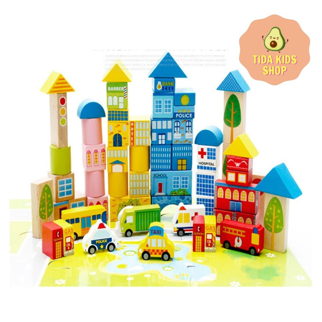 Đồ Chơi Gỗ TIDA KIDS SHOP, Đồ Chơi Gỗ Mô Hình Thành Phố Tương Lai 62 Chi Tiết Cho Bé Giá Tốt