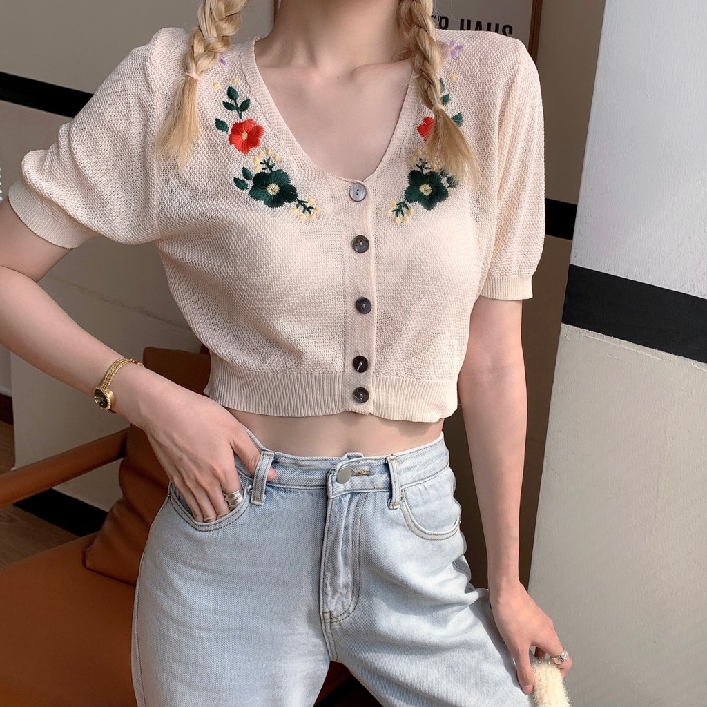 Áo Len Tay Ngắn Cổ Chữ V Thời Trang Quyến Rũ Dành Cho Nữ | BigBuy360 - bigbuy360.vn