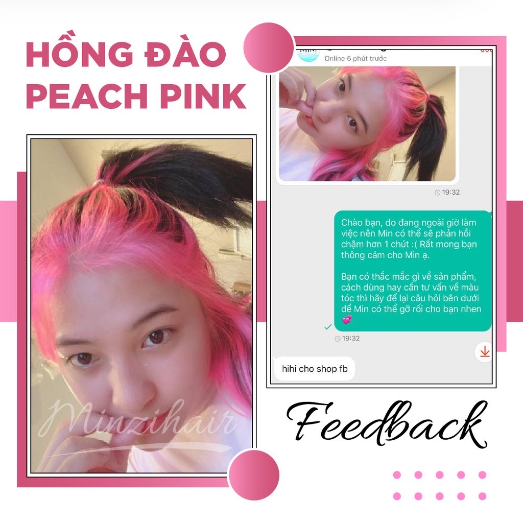 Thuốc Nhuộm Tóc Màu Peach Pink (HỒNG ĐÀO) - Set Kèm Tẩy &amp; Nâng Tone | Minzihair