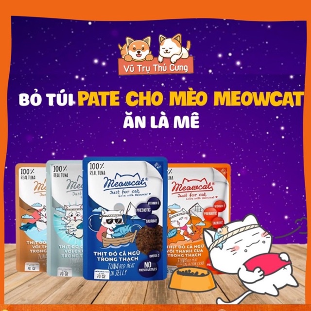 Pate MEOWCAT cho Mèo 70g, Thức ăn ướt cho mèo biếng ăn | Pate gói Meowcat ăn dặm cho mèo con, mèo lớn