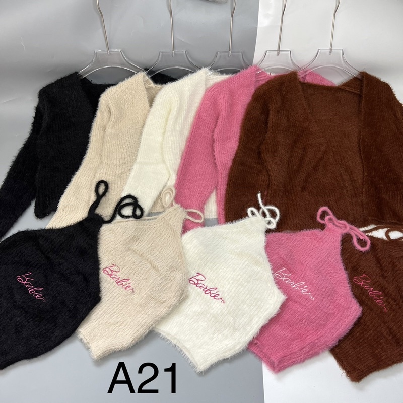 Sét áo len lông thỏ nữ hàng Quảng Châu mùa đông, set 2 món áo croptop và khoác ngoài phong cách Hàn Quốc 556 Kizoshop