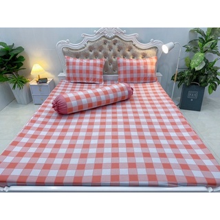 Bộ Drap thun Hàn Quốc 4 món mẫu sọc caro cam sữa