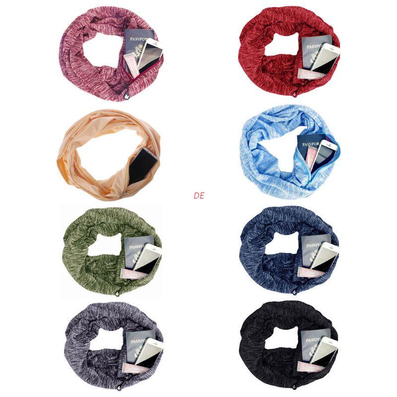 Khăn Choàng Cotton Hai Lớp Ẩn Có Túi Khóa Kéo Vô Hình Màu Nhuộm Thời Trang Thu Đông Dành Cho Nữ