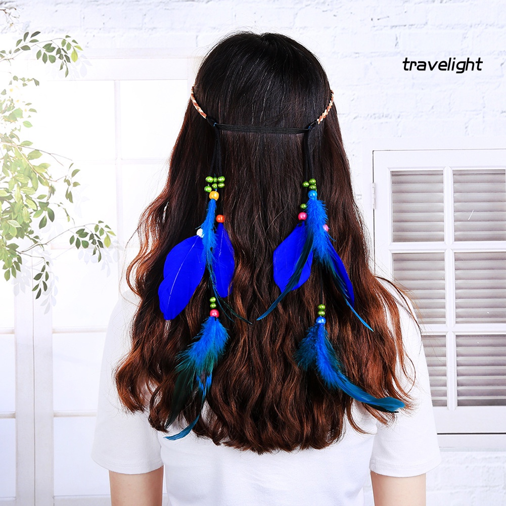 Băng Đô Cài Tóc Đính Lông Vũ Phong Cách Bohemian Cho Nữ