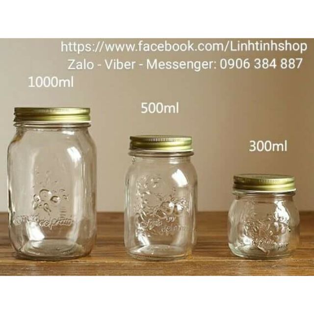 Hũ thủy tinh hoa rơi nắp nhôm 1000ml