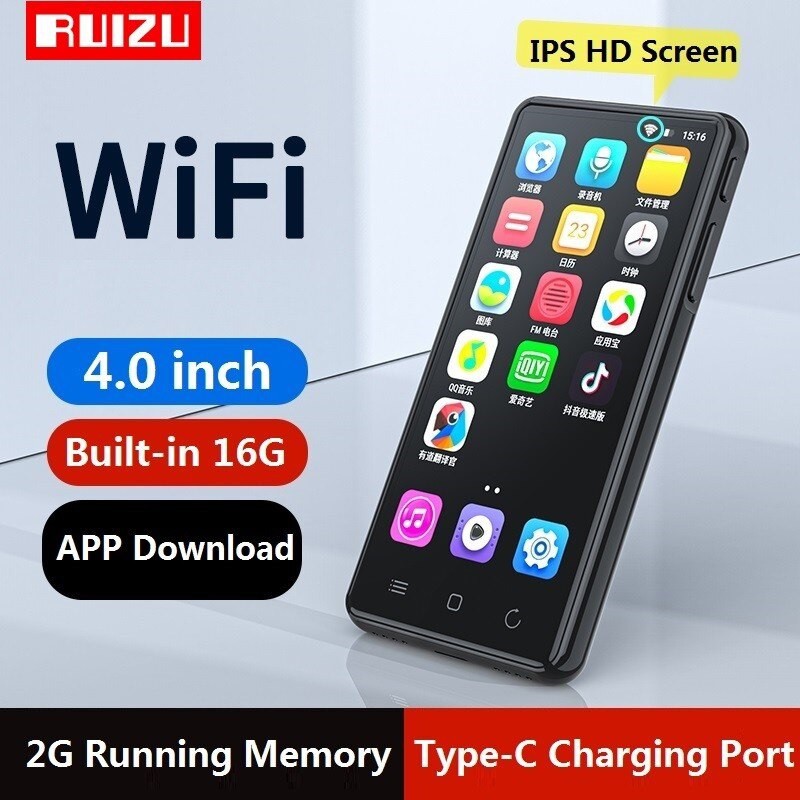 Máy Nghe Nhạc Android MP4 Màn Hình Cảm Ứng 4.0 Inch Bluetooth WiFi Ruizu H8 Bộ Nhớ Trong 16GB - Hàng Chính Hãng