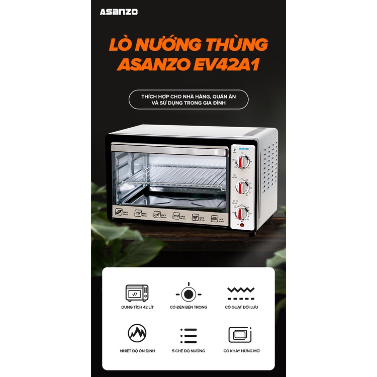 Lò nướng đối lưu Asanzo EV-42A1 (42 lít) Có Quay - Hàng Chính Hãng