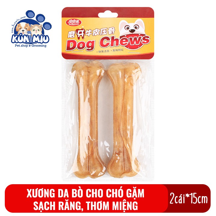 Xương da bò Kún Miu cho chó gặm sạch răng, khử mùi hôi miệng gói 2 chiếc 15cm