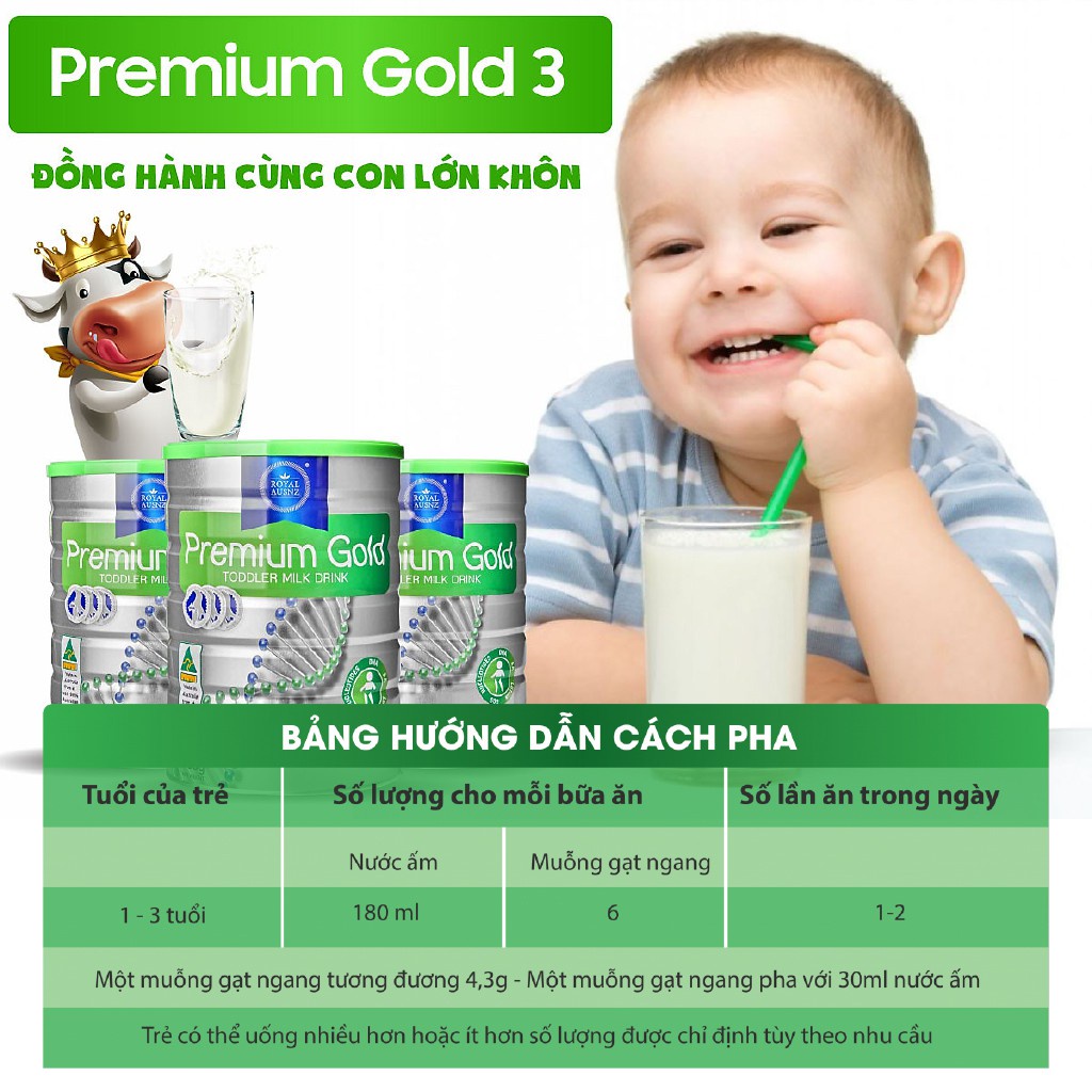 Sữa Bột Hoàng Gia Úc ROYAL AUSNZ Premium Gold Số 3 Bổ Sung Vitamin, Khoáng Chất Cho Trẻ 900g