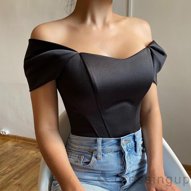 DRE-Women´s Summer Tops, Off Shoulder Slim Fit Solid Color Tube Top for Ladies