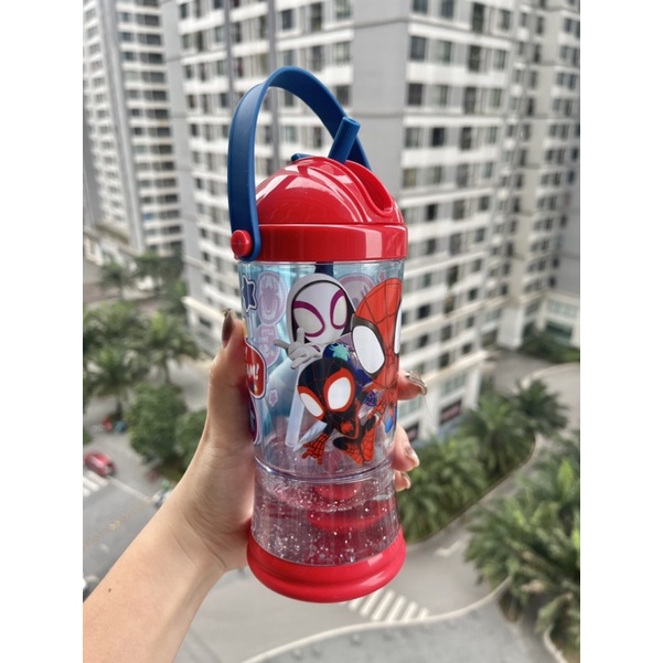 Bình nước có ống hút cho bé hàng nhập Disney Mỹ hoạ tiết Spiderman,Elsa,Minnie,Mcqueen