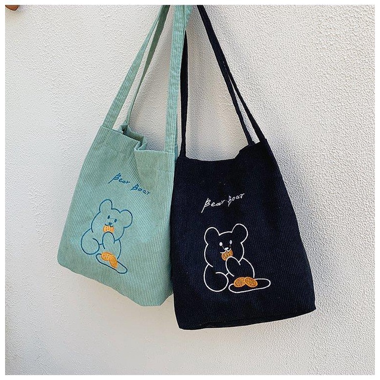 Túi Vải Tote Nhung Khuy Bấm Gấu Và Bánh Quy P1908