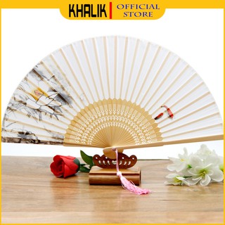   Hàng đẹp  Quạt giấy vải lụa cổ trang gấp gọn cầm tay nan tre in họa tiết siêu đẹp  MS16 đến MS27  