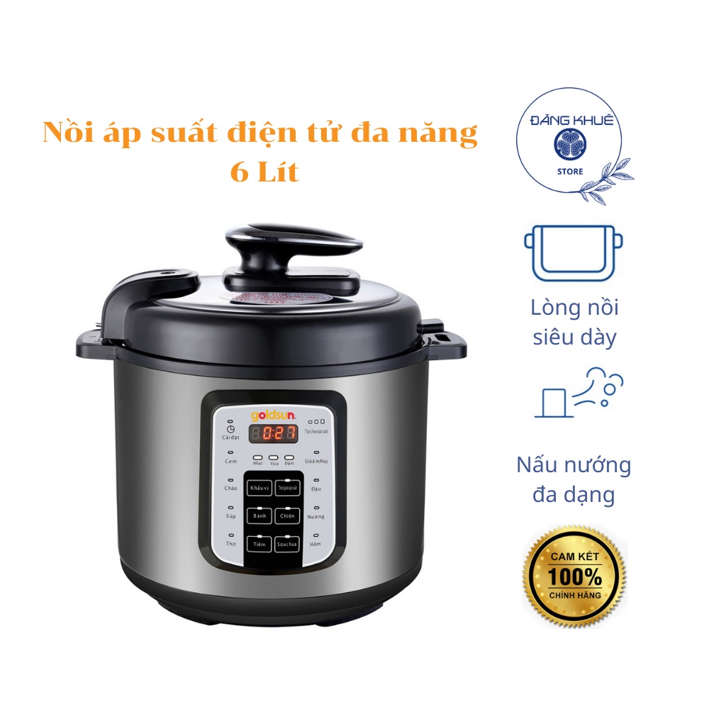 Nồi áp suất điện tử đa năng Goldsun 6 lít - CD4701 - Thoải mái chiên, nướng, hầm, kho....các loại thực phẩm