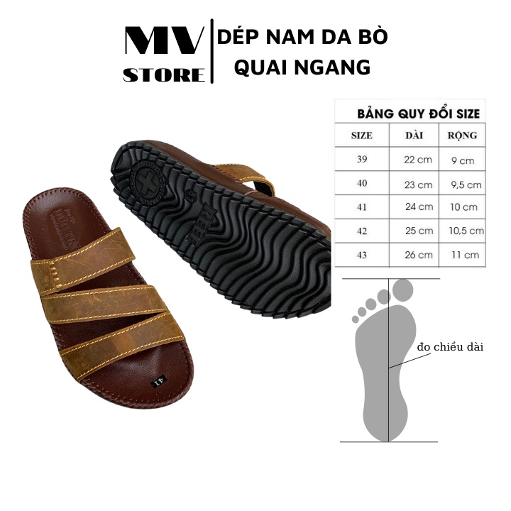 Dép nam, dép nam quai ngang da bò đế may viền phù hợp chân nhỏ DT42