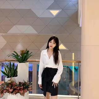 Set chân váy lệch tà công sở kèm áo sơ mi basic ( Ảnh thật)