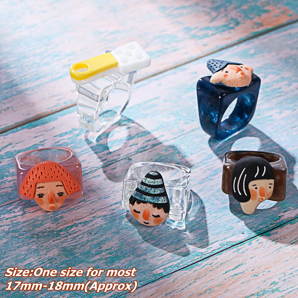 Nhẫn nhựa acrylic trong suốt nhiều màu hình vuông dễ thương dành cho nữ