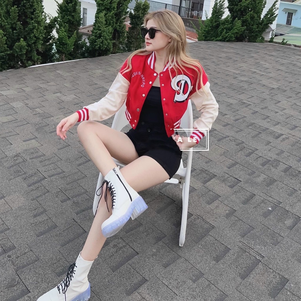 Áo khoác bomber croptop nữ dáng lửng thêu D uniex ulzzang from rộng bấm cúc sexy hàn quốc TEEMO BB145