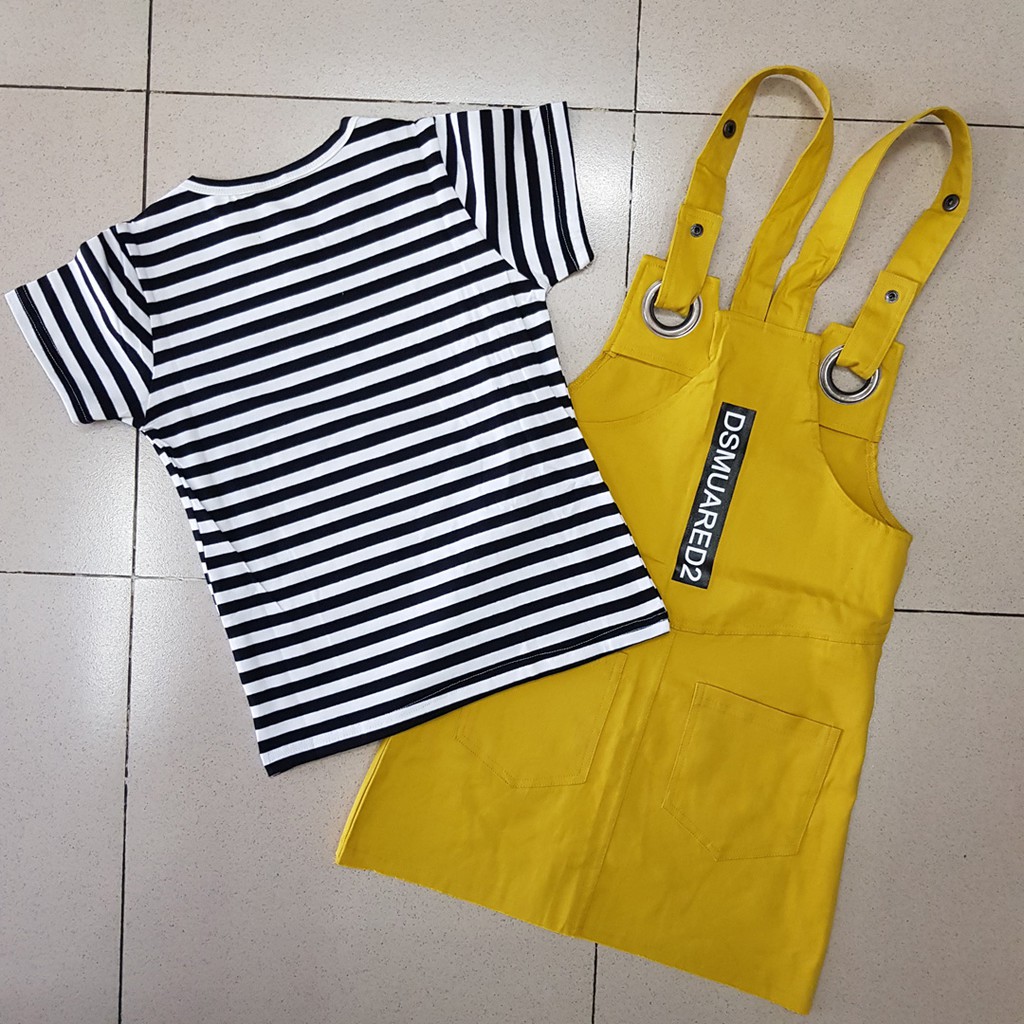 Bộ áo và đầm yếm kaki năng động thể thao cho bé gái 22-42kg