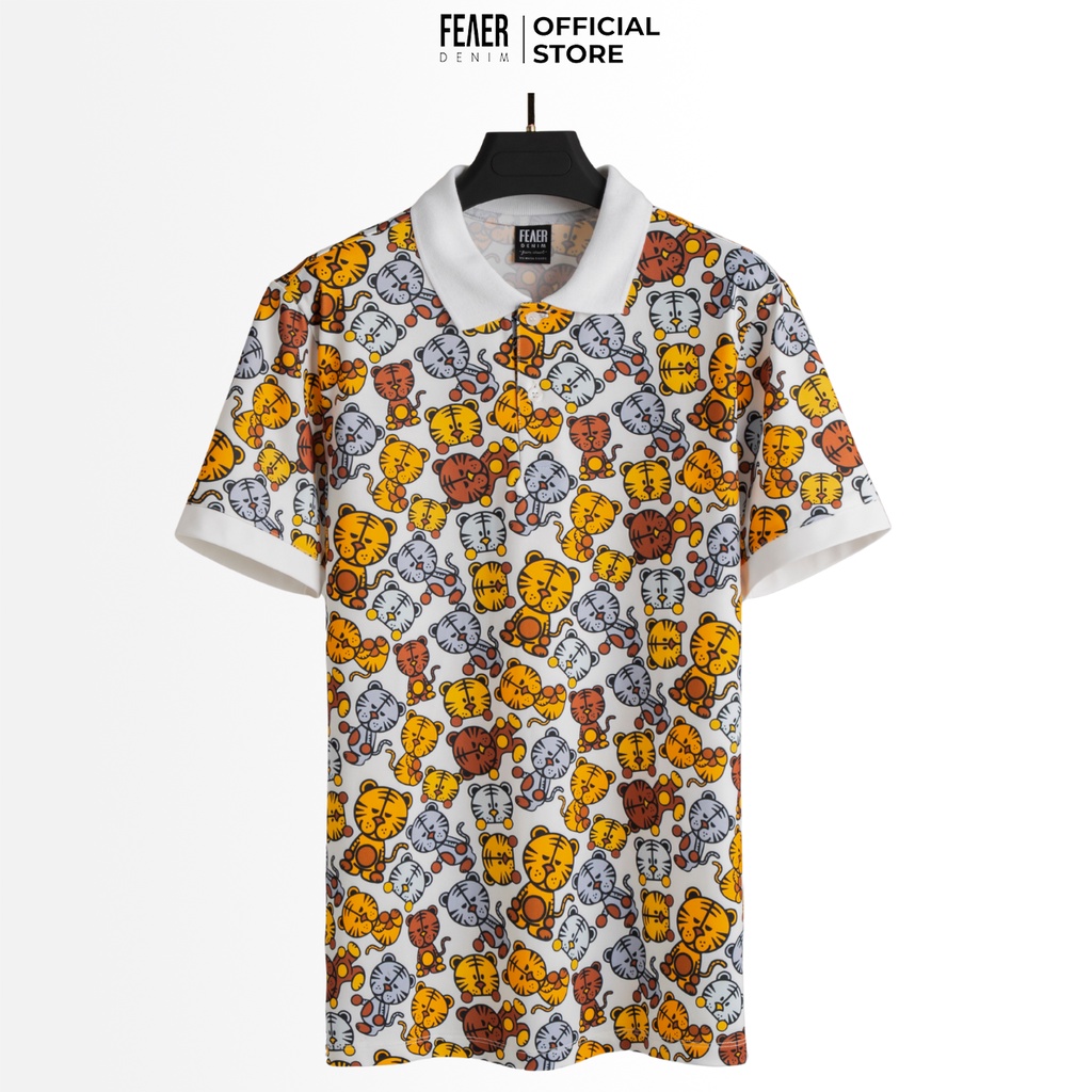 Áo polo nam FEAER DENIM  chất liệu thun Polyester họa tiết hổ Iconic Tiger