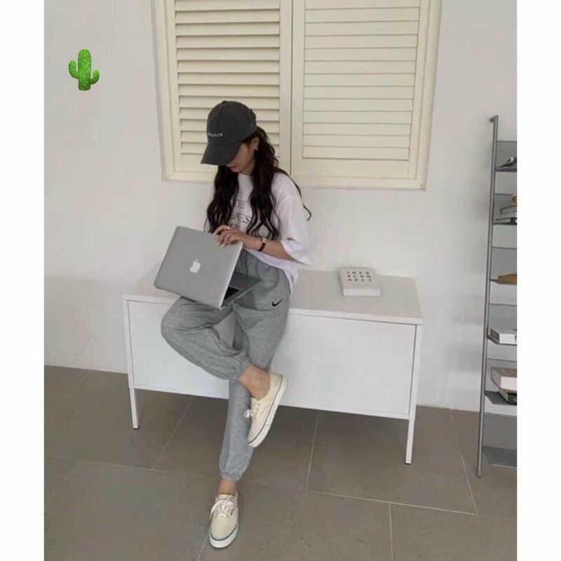 Quần Nỉ Jogger Thêu Form rộng Unisex, Size &lt;55Kg