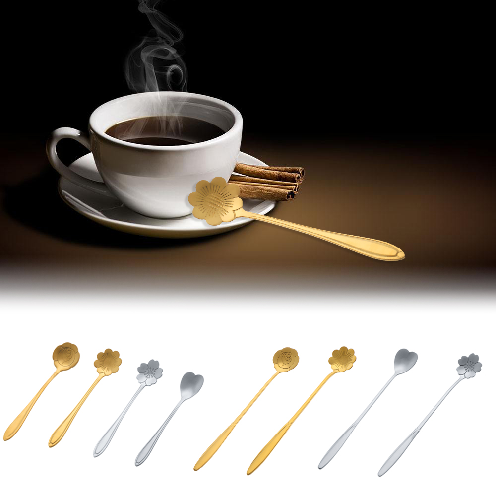 Muỗng Khuấy Cà Phê Bằng Thép Không Gỉ Mạ Hình Hoa Anh Đào Sáng Tạo