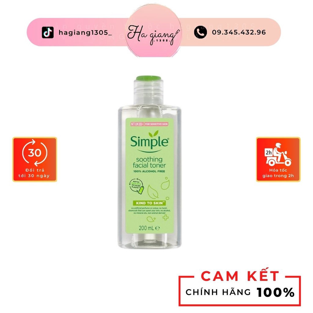 Nước hoa hồng Simple, Toner Simple Kind To Skin Soothing Facial