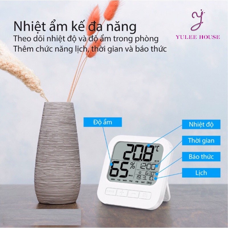 NHIỆT ẨM KẾ ĐIỆN TỬ ĐO ĐỘ ẨM &amp; NHIỆT ĐỘ PHÒNG NGỦ - ĐỒNG HỒ BÁO THỨC