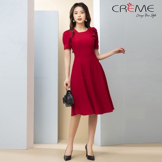 Đầm dáng xòe đính hoa tết thủ công siêu đẹp DL1048 CREME