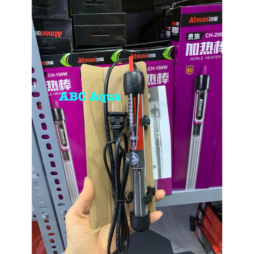 Sưởi bể cá, đèn sưởi bể cá Atman BH 100w 200w 300w, điều chỉnh nhiệt độ nước hồ cá, bể cá