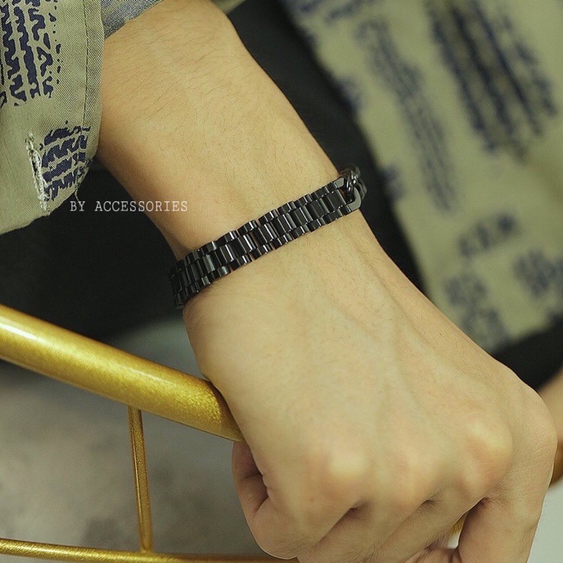 Vòng tay titan xích và dây đồng hồ bất đối xứng không gỉ