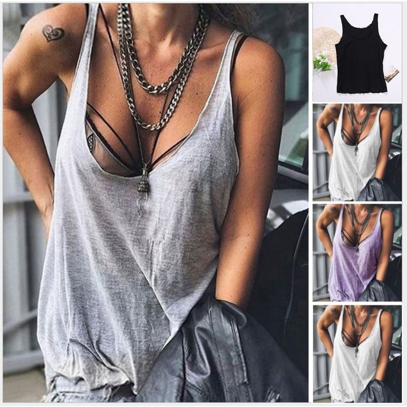Áo Tank Top Sát Nách Cổ Thấp Dáng Rộng Màu Sắc Đơn Giản Quyến Rũ Cho Nữ